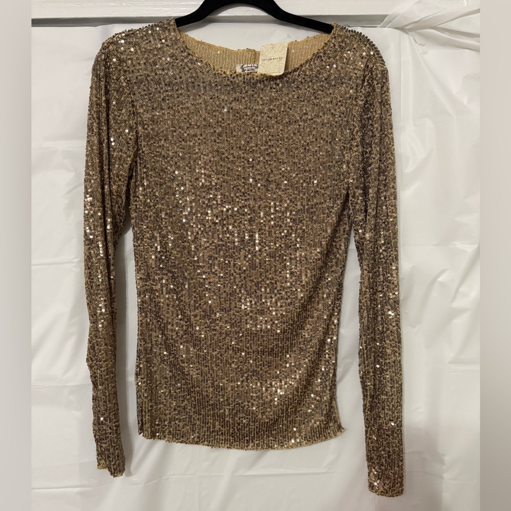 FREE PEOPLE Intimately Gold Rush Long Sleeve Sequin Glam Maximalist Women Small - Picture 4 of 7